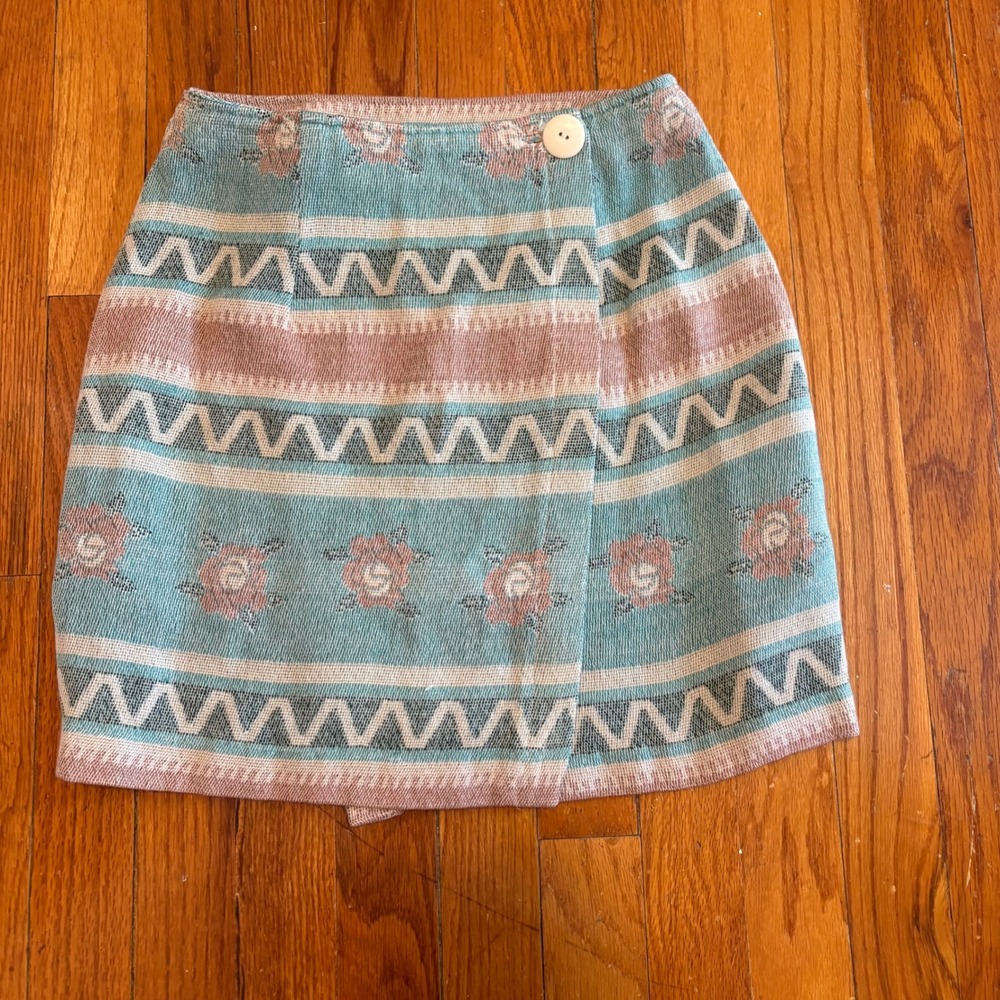 Contempo Casuals Women 0 Wrap Skirt Teal Pink Floral Southwestern Tapestry Mini